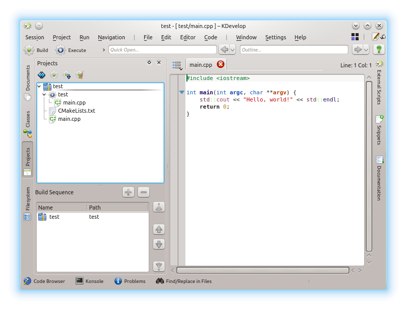 KDevelop with a new Terminal project